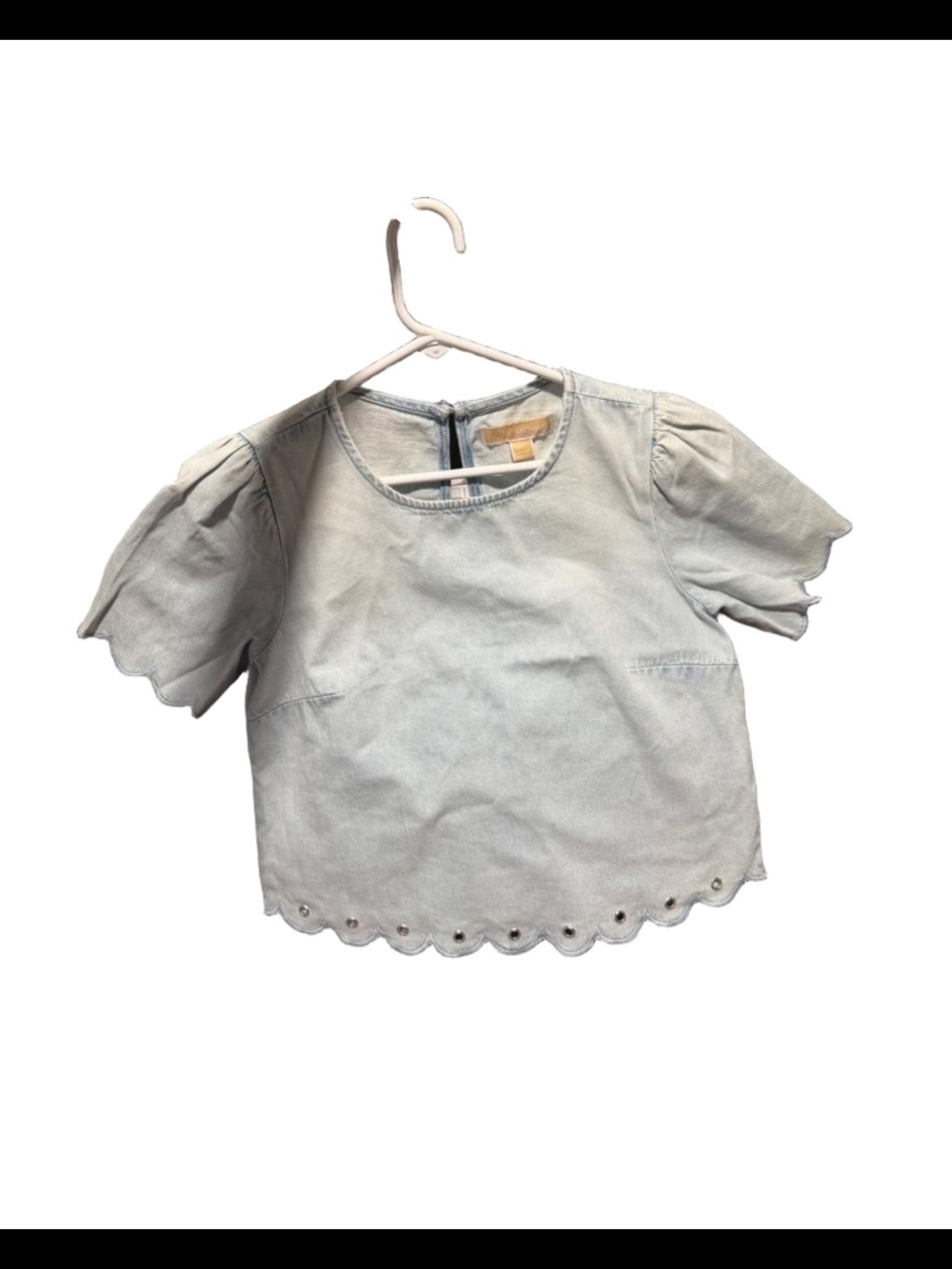 Michael Kors Light Blue Denim Scalloped Eyelet Blouse